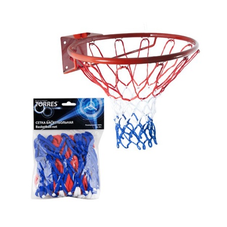 Купить Сетка баскетбольная Torres, нить 4 мм, бело-сине-красная в Игарке 